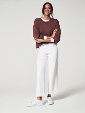 SPANX Size 1X Stretch Twill Wide Leg Crop Pants - White